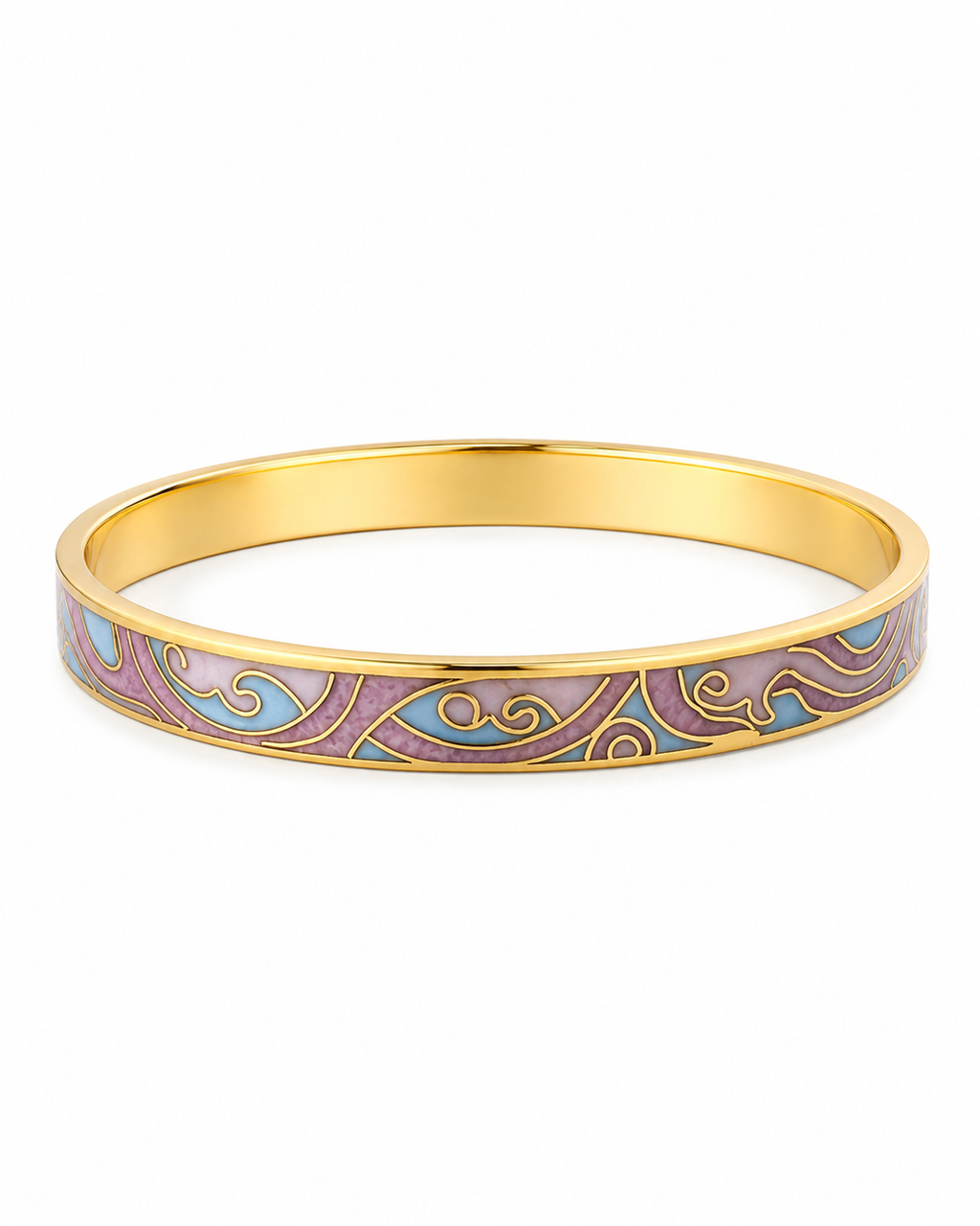 Pastel Pink & Blue Cloud Cloisonné Slim Bangle with Gold-Tone Detailing