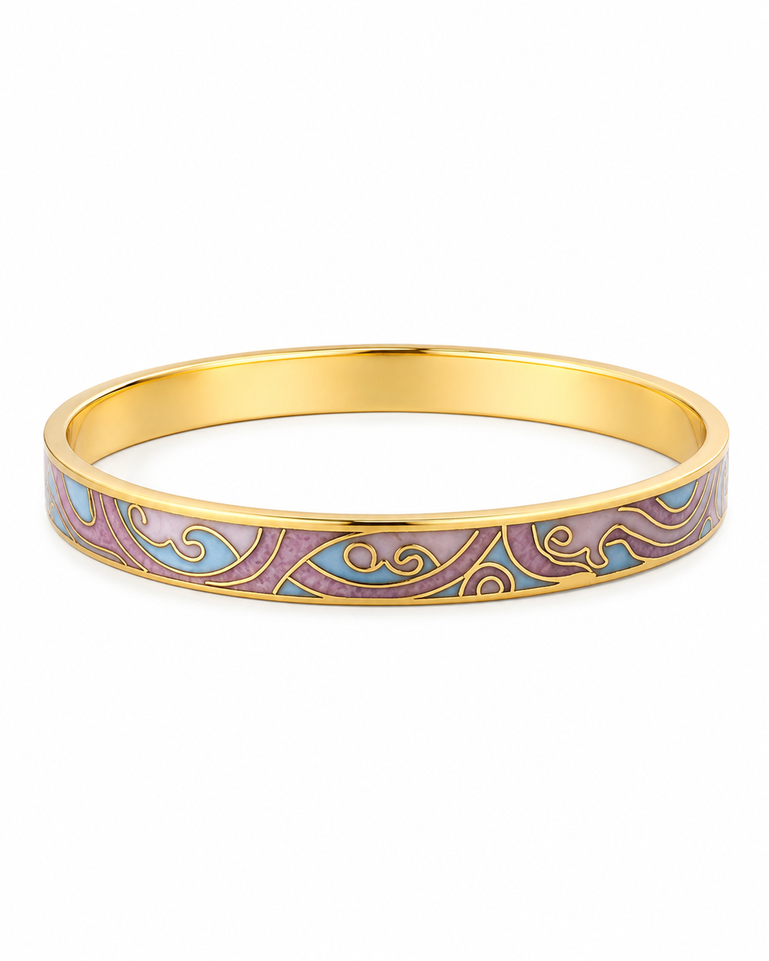 Pastel Pink & Blue Cloud Cloisonné Slim Bangle with Gold-Tone Detailing