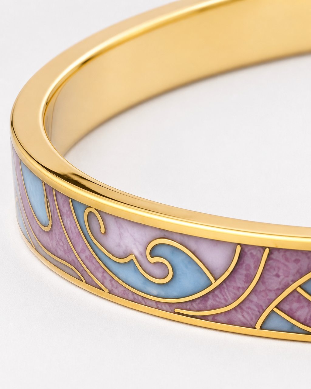 Pastel Pink & Blue Cloud Cloisonné Slim Bangle with Gold-Tone Detailing