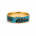 Blue & Green Mountain Motif Cloisonné Ring
